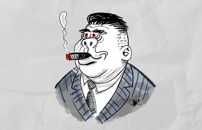 karykatura nieuczciwego biznesmena autorstwa Jakuba Regulskiego
